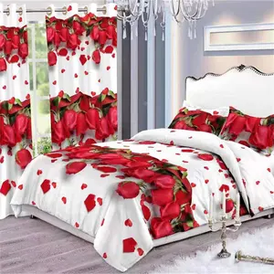 6pc Bed Cover Bed Sheet Pillow Case 100% Cotton Flower Design Bed Sheet Duvet Covers With Matching Curtains