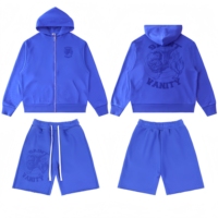 Ensemble de survêtement de marque Saint Vanity pour hommes, sweat à capuche zippé et short, personnalisé avec strass, vente en gros