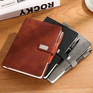 High-End A5 Thickened Portable Work <b>Journal</b> Notebook Magnetic Buckle Leather Office Meeting Record Book Thread Sewing for School - Product Image 5