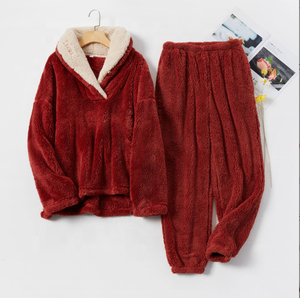Pantaloni in pigiama con risvolto da <span class=keywords><strong>donna</strong></span> su misura set Casual <span class=keywords><strong>abbigliamento</strong></span> da <span class=keywords><strong>casa</strong></span> in flanella invernale - Product Image 4