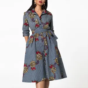 Ladies Fashion Clothing Kitenge Shirt Dress Wax Print Designs For African Women ODM OEM Service