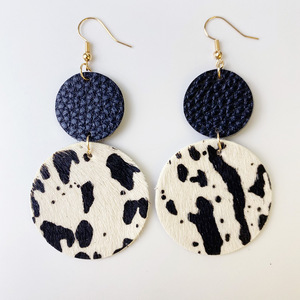 Boucles d'oreilles en cuir rétro mode goutte en forme de vache impression pendentif boucles d'oreilles pour femmes Uionen 2379 - Product Image 4