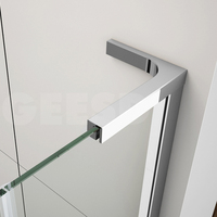 Parois de douche à charnières en verre trempé, design carré sans cadre, pour usage hôtelier, avec plateau en pierre artificielle