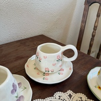 Ensemble tasse à café et soucoupe en céramique rose vintage européen tasse à latte peinte à la main et soucoupe à dessert tasses à thé et soucoupes