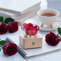 Lampe de nuit LED en cristal transparent avec spécimen floral en bois, faite à la main, moderne, pour bureau, décoration de bureau, cadeau d'entreprise