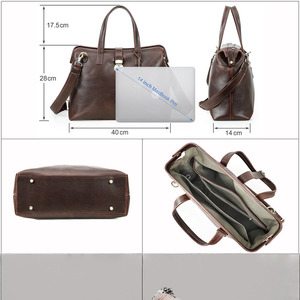Sac <span class=keywords><strong>de</strong></span> médecin en cuir pleine fleur vintage résistant à l'usure, avec fermeture éclair oblique, pouvant contenir un ordinateur portable <span class=keywords><strong>de</strong></span> 14,2 pouces - Product Image 5