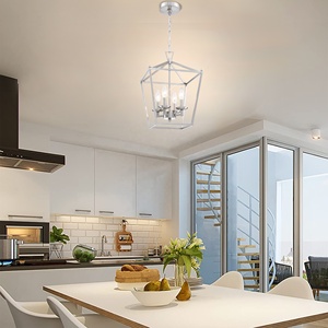 4-<strong>Light</strong> Indoor Hanging <strong>Brushed</strong> <strong>Nickel</strong> Farmhouse Chandelier Metal Cage Adjustable Height Pendant Lamp Kitchen <strong>Island</strong> Dining Room - Product Image 3