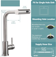 Keran Dapur Modern Waterfall dengan Semprotan Tarik Keluar, Finishing Nikel Brushed, Baja Tahan Karat SUS304, Pegangan Tunggal, Pemasangan di Dek