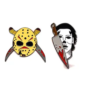 Custom stamped halloween lapel pin badge metal scary film horror movie enamel pin for clothes