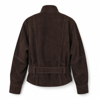Manteau court d'hiver décontracté pour femme en daim véritable marron, coupe-vent avec fermeture éclair, manches classiques et doublure en polyester