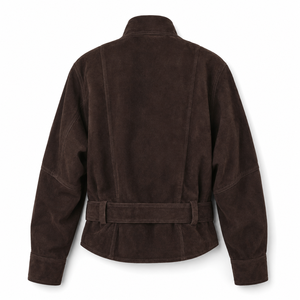 Cappotto Corto Invernale da <span class=keywords><strong>Donna</strong></span> in Vera Pelle Scamosciata Marrone, Casual, Antivento, con Chiusura a Cerniera, Maniche Regolari e Fodera in Poliestere - Product Image 6