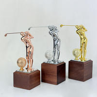 Trophées de golf en cristal vierge du fabricant, récompenses sportives en métal pour golfeurs avec base en bois
