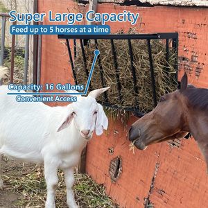 Nuevo Comedero de Metal para Heno 2 en 1 con Bandeja Desmontable para Pellets, Cesta Colgante Negra para Uso en Granjas de Cabras y Caballos - Product Image 4