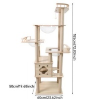 Arbre à chat réaliste moderne et classique en bois, tour à gratter en sisal pour intérieur, structure d'escalade de style naturel, maison de luxe pour animaux de compagnie