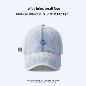 NO MOQ 사용자 정의 트렌디 라이트 블루 야구 모자 남성 여성 자수 로고 데님 패브릭 모자 사용자 정의 로고 프로모션 - Product Image 2