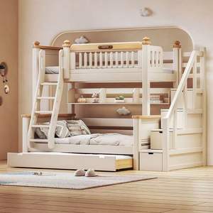 Chambre d'enfant en palissandre Lits superposés en bois exquis avec tiroirs Escalier et armoire de rangement pour livres <span class=keywords><strong>Lit</strong></span> d'enfant avec <span class=keywords><strong>lit</strong></span> escamotable - Product Image 1