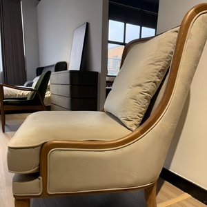 <span class=keywords><strong>Fauteuil</strong></span> moderne en bois massif à dossier <span class=keywords><strong>haut</strong></span> avec revêtement en velours gris clair, chaise ergonomique haute pour la lecture, idéale pour le bureau à domicile et le salon - Product Image 2