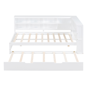 เตียงเดย์เบดไม้เนื้อแข็งทันสมัยขนาดทวิน พร้อมเตียงเสริมแบบนุ่ม ชั้นวางของ และพอร์ตชาร์จ USB สำหรับห้องนอน - Product Image 4