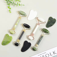 Rouleau de massage corporel vert jade avec logo personnalisé, outil Gua Sha, ensemble de soins de la peau naturels, soin du visage, sculpture lymphatique