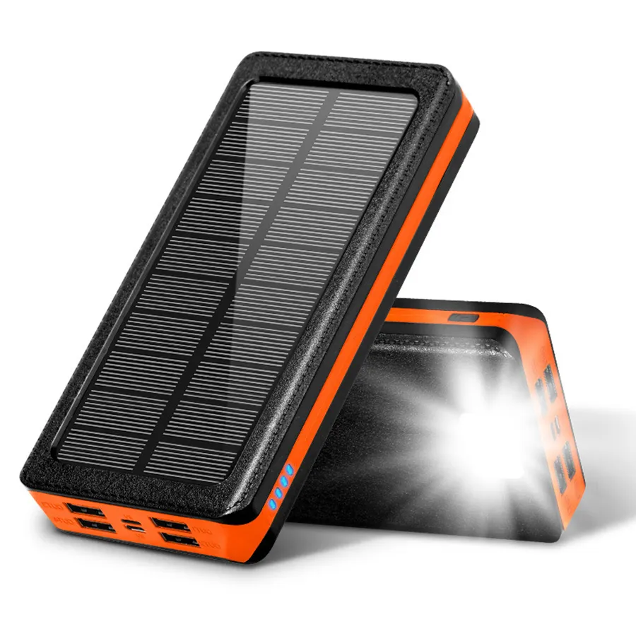 China Factory Promotion Large Capacity Waterproof Solar Power Bank 20000Mah Portable With Flashlight