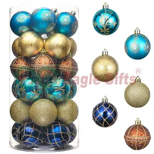 EAGLEGIFTE Metallkappen Abdeckung Diamant Weihnachtsschmuck Baumdekor Blau-Gold-Strass Weihnachtskugel-Schmuck