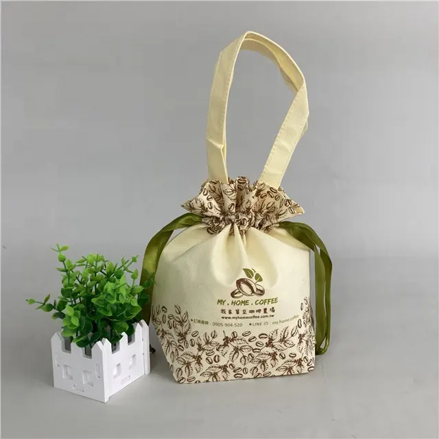 Bolsas pequeñas de yute con cinta de seda personalizada, bolsas de regalo, pequeñas, blancas, redondas