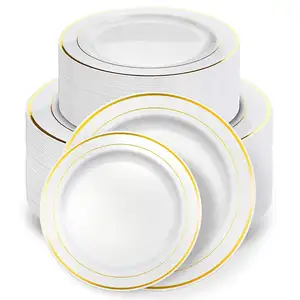 Premium Heavy Duty 7.5" Rose Gold Rim Wedding Party Disposable Plastic Dinner Plates