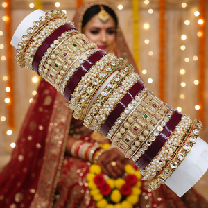 Radiant Kundan Stone & Pearl Acrylic Bridal Bangles Premium Pearl <b>Bracelets</b> & Bangles <b>Set</b> Ideal Festive and Bridal Jewelry - Product Image 3
