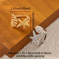 Bague manchette étoile de mer et coquillage inaltérable pour femme, plaqué or 18 carats, bijoux de plage et de mer, Cincin Bague Anillos