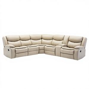 Conjunto de Sofá Seccional Reclinable Eléctrico en Forma de L con Tapicería de Cuero Transpirable, Puerto USB y Color Crema - Product Image 1