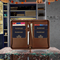 Bolsa de Viaje Multifuncional Vintage Personalizada de Cuero Genuino, Funda para Pasaporte Familiar con Cremallera, Incluye Certificado y Pasaporte