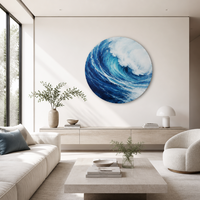 Impression sur toile moderne de vagues océaniques rondes, art mural de qualité supérieure, peinture de mer bleue vibrante pour salon