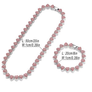 2 pz Set lucido a grappolo cuore ghiacciato fuori collana Miami e bracciale rosa/bracciale argenteo regalo di san valentino per uomo donna - Product Image 5