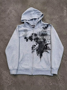 Sweat-shirt à capuche noir gothique surdimensionné pour homme, avec fermeture éclair, broderie 3D, veste à capuche graphique, streetwear d'hiver - Product Image 5