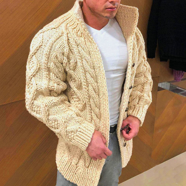 New Arrival Bestseller Cardigan Long Sleeve Stand Collar Cable Knit Jacquard Casual Men's Sweater Sehe Fashion