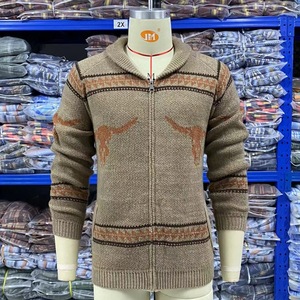 Western Style Sueter Manga Larga Hombre Cowboy Bull Jacquard Knitted Jumpers Sweaters Aztec <strong>Men</strong> <strong>Zip</strong> <strong>up</strong> <strong>Men's</strong> Sweater <strong>Cardigan</strong> - Product Image 5
