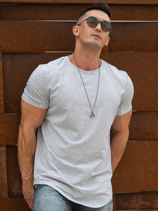 Entrenamiento de alta calidad Muscle Fit Long Line Tops Logotipo personalizado Camisetas en blanco 95% Algodón 5% Spandex Dobladillo curvo Camisetas para hombres - Product Image 2