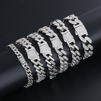 Bracelet cubain pour hommes, en plaqué argent, maille en chaîne, Hip Hop rappeur, bijoux en diamant glacé