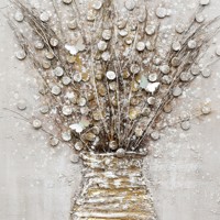 Peinture sur toile texturée de fleurs, art mural, décoration murale pour la maison, vase avec fleurs séchées, peinture circulaire