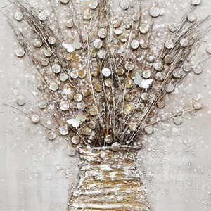 Quadro su tela con fiori testurizzati, decorazione da parete media per la casa, <span class=keywords><strong>vaso</strong></span> con fiori secchi e ornamenti circolari - Product Image 4