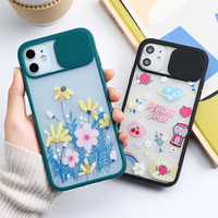 Coque de téléphone protectrice pour objectif avec couvercle coulissant, motif floral mignon couleur bonbon, coque arrière mate pour iPhone 14 15 16 Pro Max