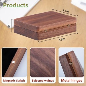 Caja para tarjetas de visita de madera maciza de nogal negro, tarjetero portátil de madera, grabado personalizable para oficina y citas - Product Image 2