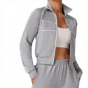 Sudadera con Cierre Completo y Cuello Alto para Mujer, Color Gris, con Costuras en Contraste, Ropa Deportiva Transpirable, Corte Regular, para Todas las Temporadas - Product Image 2