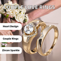 ZhuQian – Lot de 2 bagues plaquées or avec zircon, pour couple, mariage, élégant cadeau de bijoux