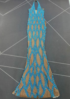Novance Y5373 Vente à Chaud Produits Chic Halter Sexy Sirène Robe De Bal Strass Brillant Bleu Robes pour Femmes Robes De Soirée