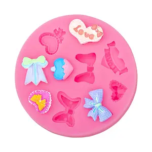 Round 10pcs 3D different baby infant bow tie loanword ribbon heart lollipop shape DIY silicone molds