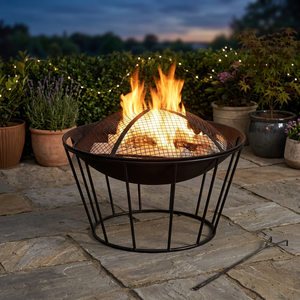 Brasero rustique en fer avec écran anti-étincelles pour jardin, utilisation extérieure, autoportant, à bois - Product Image 1