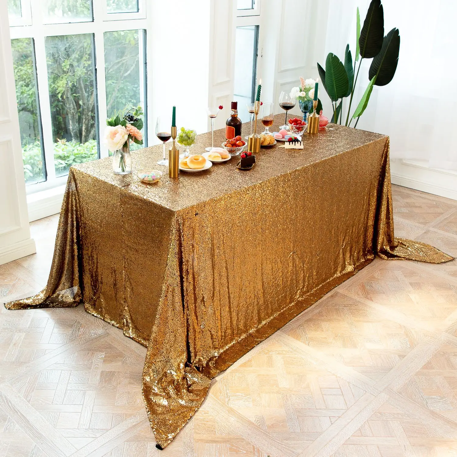 Toalha de mesa retangular dourada, lantejoulas de ouro, brindes de casamento, pano brilhante para festa de aniversário 120*180 cm