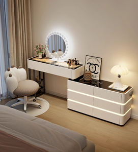 Coiffeuse moderne avec dessus en verre Coiffeuse Tables de courtoisie de rangement de <span class=keywords><strong>grande</strong></span> <span class=keywords><strong>capacité</strong></span> Miroir LED - Product Image 4