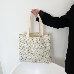 Bordado personalizado Floral Impresso Senhoras Versátil Moda Flor Rendas Mulheres Canvas Tote Shoulder Bags College Handbags